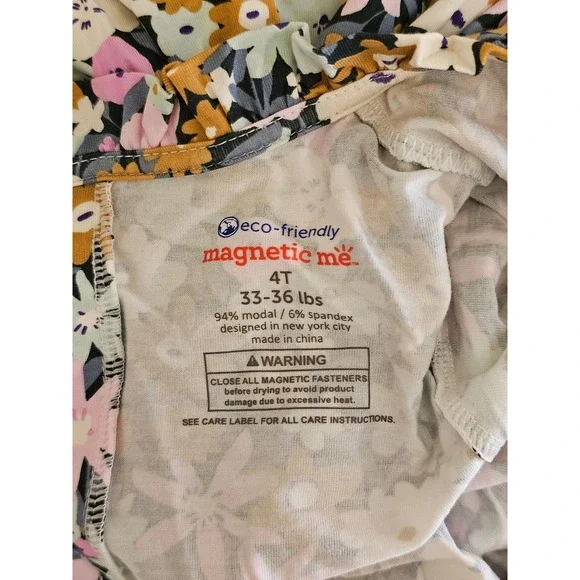 Magnetic Me Finchley 4T Toddler Neck Ruffle Long Sleeve Dress Floral Modal NWT - Picture 5 of 7